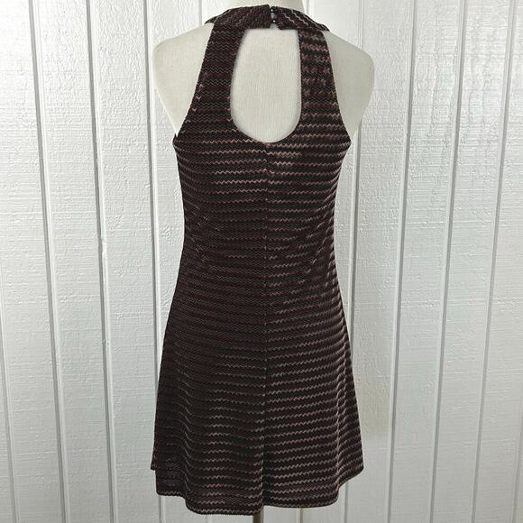 Candies Women Sleeveless Chevron Velour Mini Dress Brown Boho Grunge Size XS - Picture 6 of 7